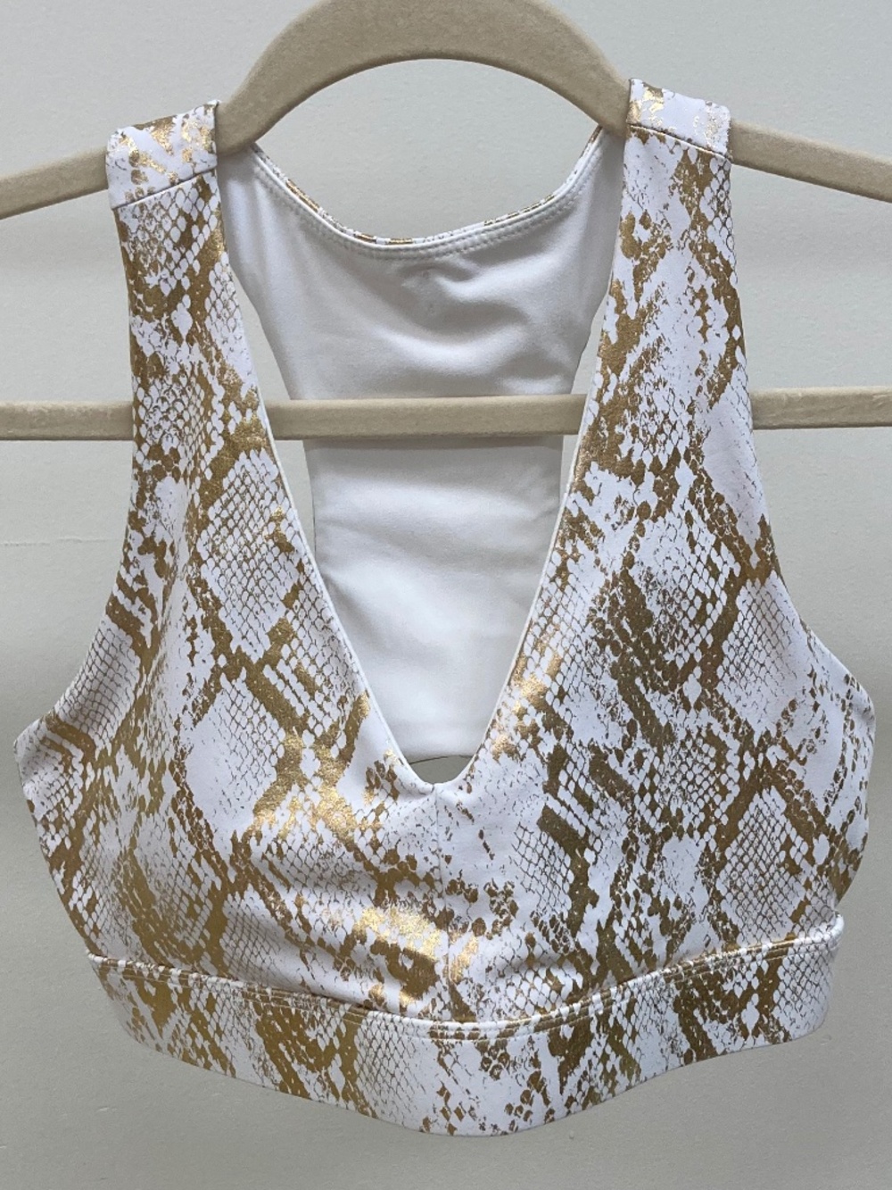 White & Gold Snake Print Sports Bra